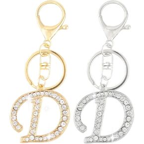 VIQWYIC 2 Pack Initial Letter Keychain for Women Girls, Bling Rhinestones A-Z Alphabet Keyring Handbags Charms (Gold&Silver)