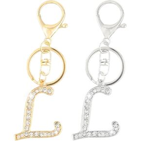 VIQWYIC 2 Pack Initial Letter Keychain for Women Girls, Bling Rhinestones A-Z Alphabet Keyring Handbags Charms (Gold&Silver) in Kuwait