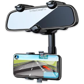 Rearview Mirror Phone Holder for Car, 360° Rotating Rear View Mount with Adjustable Arm Length, Multifunctional and GPS Universal Car All Smartphones