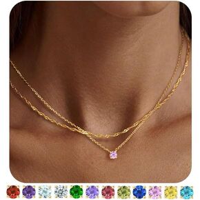 ZOERAY Layered Birthstone Necklace for Women 18K Gold Plated Emerald Necklaces for Girls Dainty Gold Diamond Necklace Blue Green Cubic Zirconia Pendant Necklaces Birthday Gifts for Women Girls Jewelry