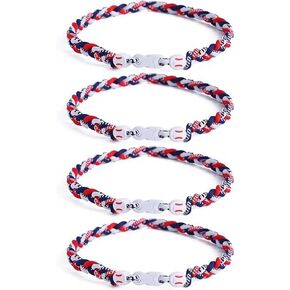 Kehuify 4 Pieces Baseball Necklaces Three Braided Rope Tornado Necklaces Sports Titanium Necklace Baseball Rope Necklaces