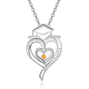 Zeuslia Mustard Seed Heart Necklace 925 Sterling Silver Love Heart Pendant Jewelry Graduation Cap Necklace Gifts for Women Girls with 18"+2" Cable Chain