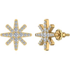 Diamond Earrings Starburst Pave Diamond Studs 14K Gold (1/2 ctw) (G,SI)