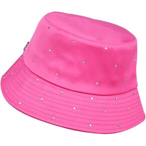 Women Bling Bucket Hat Silky Satin Shiny Rhinestone Bucket Sun Hat Packable Summer Outdoor Fishing Caps for Travel Beach