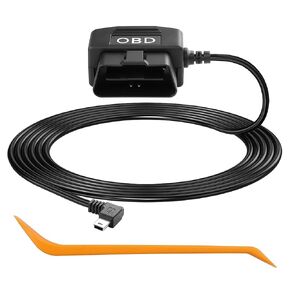 CERRXIAN OBD Power Cable for Dash Camera, OBD to Mini USB OBD Adapter Hardwire Charger Cable 24 Hours Surveillance/Acc Mode with Low Voltage Protection 12-24V to 5V 3A (11.5FT) (Right Angle Mini USB)