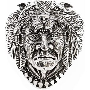 Biker Skull Ring - Chunky 925 Sterling Silver Gothic Ring Native American Indian Chief Wolf Head Ring Biker Ring - Ring Size 8, 9, 10, 11, 12, 13, 14