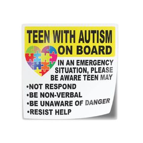 Teen With Autism On Board Sticker Decals (3", 1 Piece) - Promote Awareness and Safety by Flippin Stickers