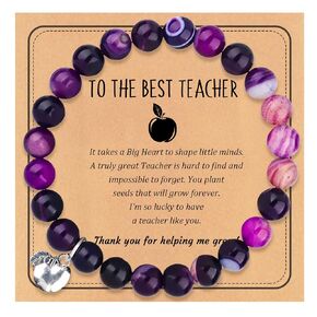 Teacher Appreciation Gifts Natural Stone Teacher Bracelet Teacher for Women Teacher Valentines Day Graduation Retirement Gifts (brown)