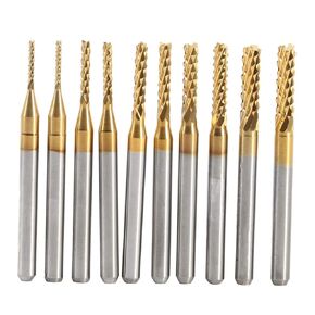 Oumefar 10Pcs End Mill Set 1mm 1.5mm 2mm 2.5mm 3mm - High Strength Cemented Carbide CNC Drill Milling Cutter 1/8" Shank Spiral Milling Cutter for PCB Machine