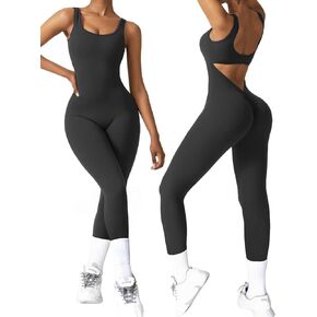 Vertvie Sleeveless Jumpsuits for Women Sexy Backless Workout One Piece Bodysuits Seamless V Back Scrunch Butt Yoga Rompers