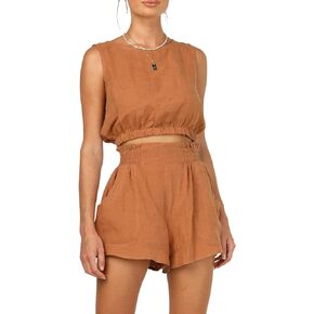 Eurivicy Women's 2pcs Summer Outfits Sleeveless Crop Tank Top and High Waist Pocketed Shorts Loose 2 Piece Short Sets