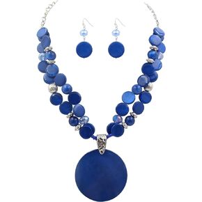 Xalroco Layered Beads Statement Fashion Necklace Chunky Jewelry Set Big Colorful Glass Stone Circle Shell Pendant Choker Necklace and Earring Set for Women Girl Friends