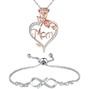 Gifts for Mom Necklace and Bracelet Set Birthday Mothers Day Jewelry Gifts for Mom from Daughter Son