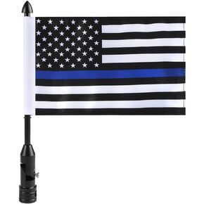 Motorcycle Flag Pole Mounts Fold Down 90° With Thin Blue Line American Flag Flip Down Holder Fit For 1/2'' Motorcycle Luggage Rack Harley Davidson Road King Touring Spring Honda Goldwing etc.