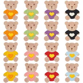FINGERINSPIRE 16 Pcs Little Bear Crochet Knitted Cloth Patch 8 Colors Crochet Bear Applique Patches Cartoon Bear Pattern Sew On Patches Repair Patch for Jackets Dress Clothes Bags DIY Accessories