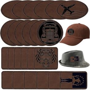 24 Pcs Blank Leatherette Hat Patches Rustic Leatherette Hat Patches with 4 Types of Shape Faux Leather Patches Sewing Repair Patches (Khaki)