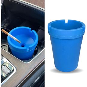 Car Ashtray with Lid, Smokeless Ashtrays for Car Cup Holder Smell Proof, Automotive Interior Accessories Portable Cigarette Ash Tray for Indoor Home Office Outdoor Car Truck SUV (Blue)