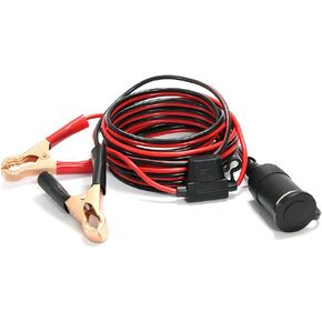 12FT/3.6m 16 AWG Female Extension Cord Plug Socket with Battery Clamp 12V/ 24V Battery Clip-On and Cigarette Lighter Adapter Cable with 15A Fuse