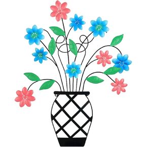 WTXRHW Metal Flowers Wall Decor 23'' x 19'', Wall Art Decorationas Large Flower Pot Hanging Wall Sculptures for Home Apartment Bedroom Living Room, Gift for Indoor or Outdoor (Red)