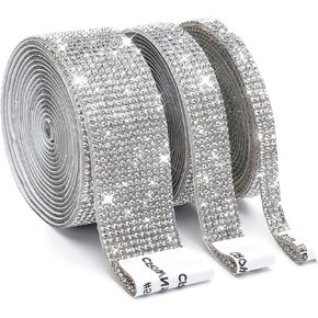 3 لفات 6 ياردات من أشرطة حجر الراين اللامعة، ملصقات ماسية من حجر الراين الكريستالي اللاصق، ديكور للحرف اليدوية (2 ياردة/لفة، 0.25 بوصة/0.5 بوصة/1 بوصة) in Kuwait