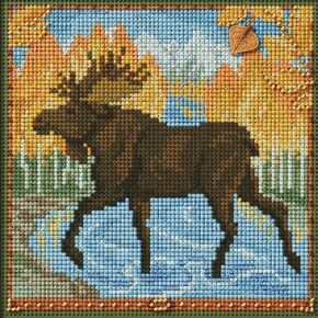 Mill Hill Autumn Moose Beaded Counted Cross Stitch Kit 2024 Buttons & Beads Autumn MH142425, Multicolor, 5.25 x 5.25 Inches