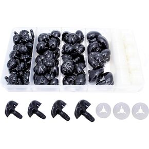 114Pcs Safety Nose and Secure Washers - Thalinfayi 4Sizes 16/19/23/27.5mm Black Plastic Safety Noses Crochet Craft Dog Noses for Amigurumi, Crafts, Crochet Doll DIY Making Decorations