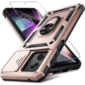 Janmitta Compatible with Moto G Power 5G/Moto G 5G 2023 Case Built in Slide Camera Lens Cover+Screen Protector+Finger Ring Holder Kickstand,Heavy Duty Shockproof Full Body Phone Cover,Black