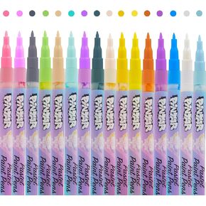 PINTAR Pastel Acrylic Paint Pens | Pack of 16 | Medium Point Tip Brush Pens & Fabric Markers for Drawing & Art | Acrylic Paint Markers for Rock Painting, Wood, Glass, Leather, Shoes | Pack of 16, 5 mm
