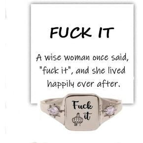 FUCk It Square Ring For Women Men, Funny Engraved Fuck It Ring Stackable Minimalist Inspirational Statement Signet Ring Knuckle Joint Ring Jewelry Gifts