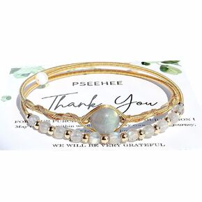 Handmade Genuine Double Layered Rainbow Moonstone, White Labradorite 14k Gold Filled Wire Wrapped Bracelet, Adjustable Size Healing Crystal Beads Birthstone Gemstone Bohemian Jewelry Gift for Her