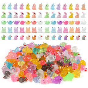 146PCS Luminous Mini Resin Ducks Glow in The Dark Duck Dolphin Frog Rabbit Unicorn 5 Combination Sets for Office Prank Plants Party Garden Micro Landscape Aquarium Dollhouse Decoration DIY Craft