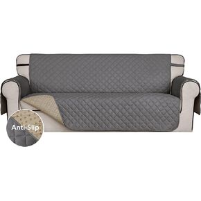Super Anti-Slip Couch Covers for 3 Cushion Couch Sofa, Water Resistant Sofa Cover Quilted Sofa Slipcover Furniture Protectors for Dogs, Pets, Kids (Oversized Sofa, Gray)