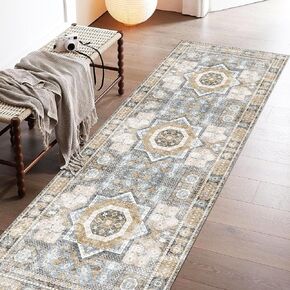 EASERUG Machine Washable Rug 8' x 10' Vintage Design Area Rugs with Non Slip Rugs for Living Room Bedroom Carpet Stain Resistant, Home Decor Office Boho Rug, Brown