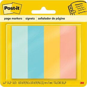 Post-it Page Markers, Assorted Colors, 1 in x 3 in, 50 Sheets/Pad, 4 Pads/Pack (671-4AF)