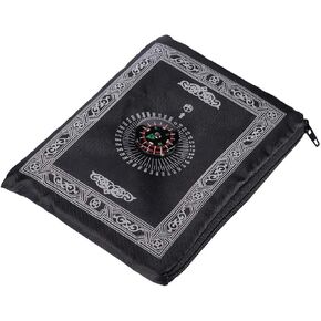 Hitopin Travel Prayer Mat, 60cm*100cm Praying Rug, Portable Polyester Prayer Rug with Compass, Islamic Waterproof Prayer Mat, Musilm Prayer Mat, for Ramadan Gifts, Islamic Prayer (Black)