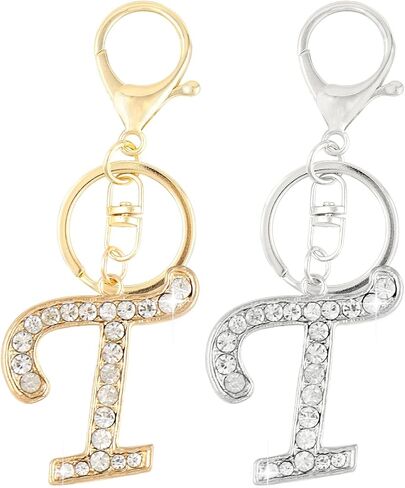 VIQWYIC 2 Pack Initial Letter Keychain for Women Girls, Bling Rhinestones A-Z Alphabet Keyring Handbags Charms (Gold&Silver) in Saudi Arabia