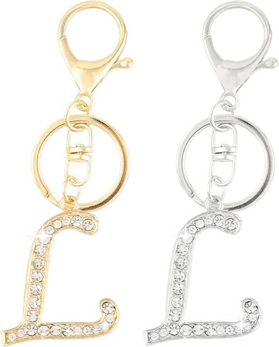 VIQWYIC 2 Pack Initial Letter Keychain for Women Girls, Bling Rhinestones A-Z Alphabet Keyring Handbags Charms (Gold&Silver) in Kuwait