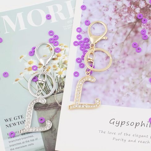 VIQWYIC 2 Pack Initial Letter Keychain for Women Girls, Bling Rhinestones A-Z Alphabet Keyring Handbags Charms (Gold&Silver) in Kuwait