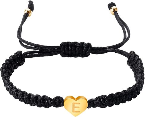 Gold Heart Initial Bracelets for Women Girls - 26 Letters Initial Charm Bracelet Handmade Black Red Rope Braided Adjustable Jewelry for Mom Daughter Best Friend Birthday Gift (K-Red) in Kuwait