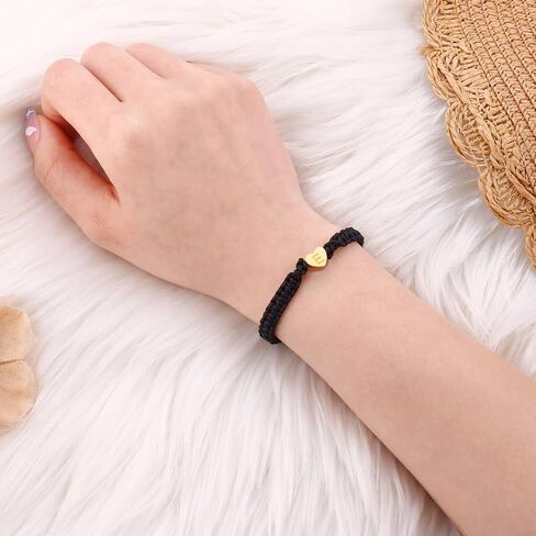 Gold Heart Initial Bracelets for Women Girls - 26 Letters Initial Charm Bracelet Handmade Black Red Rope Braided Adjustable Jewelry for Mom Daughter Best Friend Birthday Gift (K-Red) in Kuwait