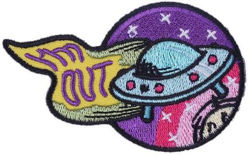 I’m Out UFO Patch Applique Cartoon UFO Planet Embroidered Sticker Colorful Iron On/Sew On Patch Badge Clothes Bags Accessories DIY Gift in Kuwait