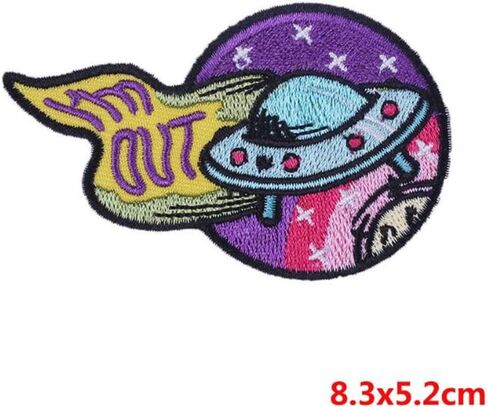 I’m Out UFO Patch Applique Cartoon UFO Planet Embroidered Sticker Colorful Iron On/Sew On Patch Badge Clothes Bags Accessories DIY Gift in Kuwait