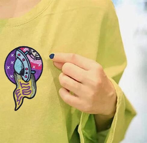 I’m Out UFO Patch Applique Cartoon UFO Planet Embroidered Sticker Colorful Iron On/Sew On Patch Badge Clothes Bags Accessories DIY Gift in Kuwait
