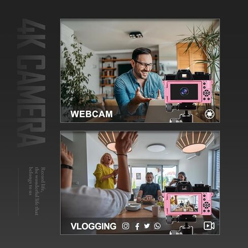 كاميرات رقمية 4K للتصوير الفوتوغرافي، كاميرا فيديو/مدونات فيديو لليوتيوب مع واي فاي والتحكم في التطبيقات، كاميرا سفر مع بطاقة TF سعة 32 جيجابايت وبطاريتين، كاميرا مدمجة، اختيار هدية رائع، وردي in Kuwait