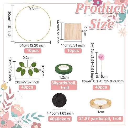 OLYCRAFT 10 Pcs 12 Inch Metal Floral Hoop Centerpiece with 10 Pcs Wood Holder Stand 40Pcs Foam Rose 40Pcs Artificial Rose Leaves 40Pcs Foam Self-adhesive Pads for Wedding Table Decorations in Saudi Arabia