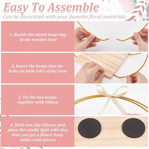 OLYCRAFT 10 Pcs 12 Inch Metal Floral Hoop Centerpiece with 10 Pcs Wood Holder Stand 40Pcs Foam Rose 40Pcs Artificial Rose Leaves 40Pcs Foam Self-adhesive Pads for Wedding Table Decorations in Saudi Arabia