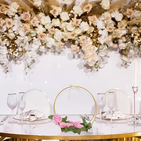 OLYCRAFT 10 Pcs 12 Inch Metal Floral Hoop Centerpiece with 10 Pcs Wood Holder Stand 40Pcs Foam Rose 40Pcs Artificial Rose Leaves 40Pcs Foam Self-adhesive Pads for Wedding Table Decorations in Saudi Arabia
