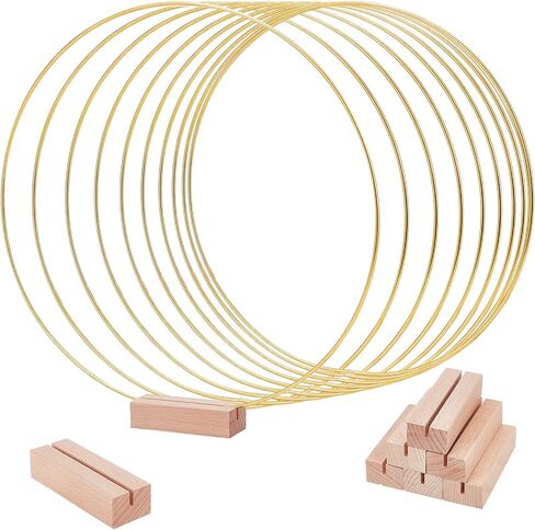 OLYCRAFT 10 Pcs 12 Inch Metal Floral Hoop Centerpiece with 10 Pcs Wood Holder Stand 40Pcs Foam Rose 40Pcs Artificial Rose Leaves 40Pcs Foam Self-adhesive Pads for Wedding Table Decorations in Saudi Arabia