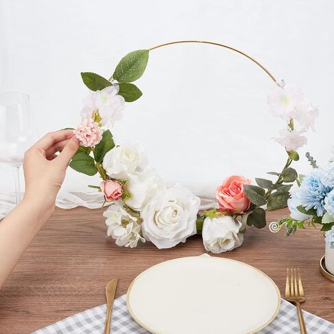 OLYCRAFT 10 Pcs 12 Inch Metal Floral Hoop Centerpiece with 10 Pcs Wood Holder Stand 40Pcs Foam Rose 40Pcs Artificial Rose Leaves 40Pcs Foam Self-adhesive Pads for Wedding Table Decorations in Saudi Arabia