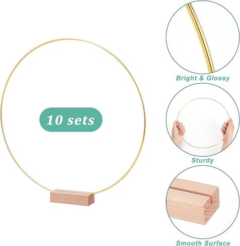 OLYCRAFT 10 Pcs 12 Inch Metal Floral Hoop Centerpiece with 10 Pcs Wood Holder Stand 40Pcs Foam Rose 40Pcs Artificial Rose Leaves 40Pcs Foam Self-adhesive Pads for Wedding Table Decorations in Saudi Arabia